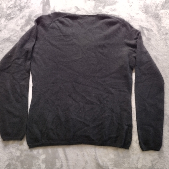 KEIRA 100% 2-Ply Cashmere Sweater V-Neck Black Women's Large - Picture 2 of 5